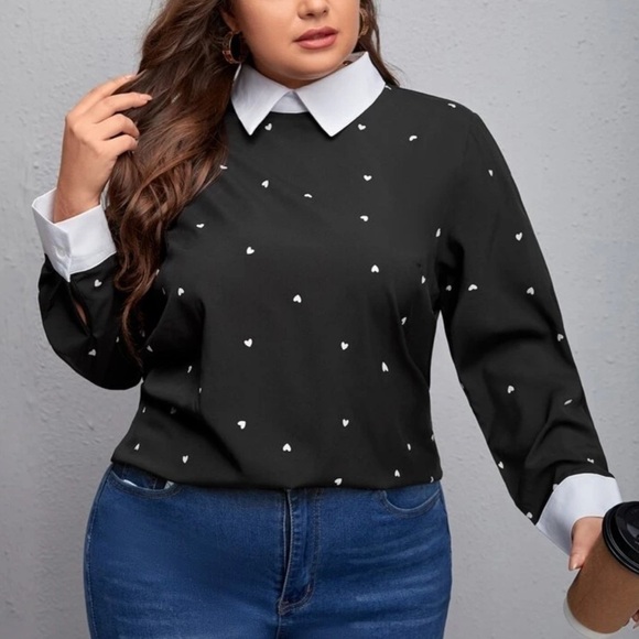 NWT🤍 Confetti Heart Print Contrast Panel Blouse 5️⃣✖️3️⃣0️⃣ - Picture 1 of 10